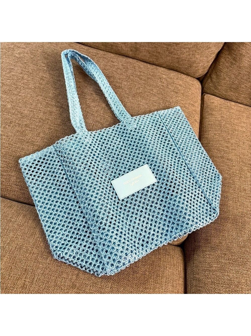 Dolce & Gabbana Light Blue Mesh Beach Tote Bag Blue New Authentic - Picture 5 of 11